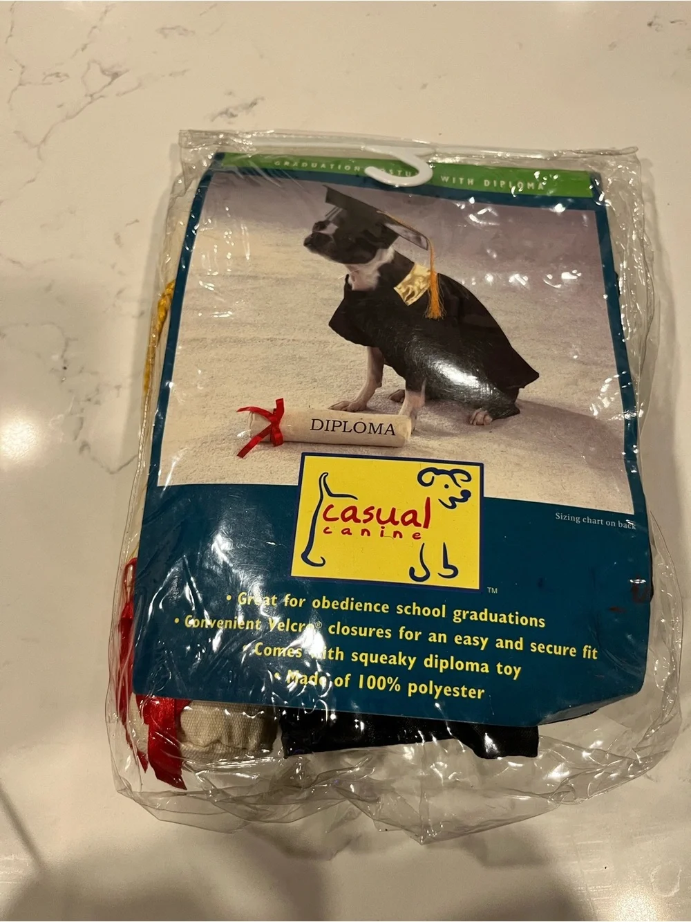 Black Graduation Dog Costume with Gold Tassel and Red Diploma